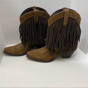 Ariat Brown Suede Fringe Western Hippie Cowboy Boots.